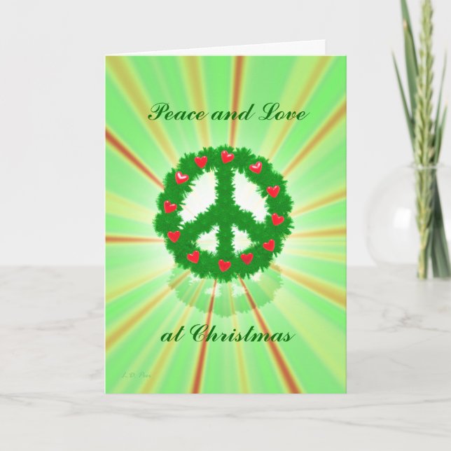 Cartes Pour Fêtes Annuelles Coeurs de paix de Noël Wreath (Devant)