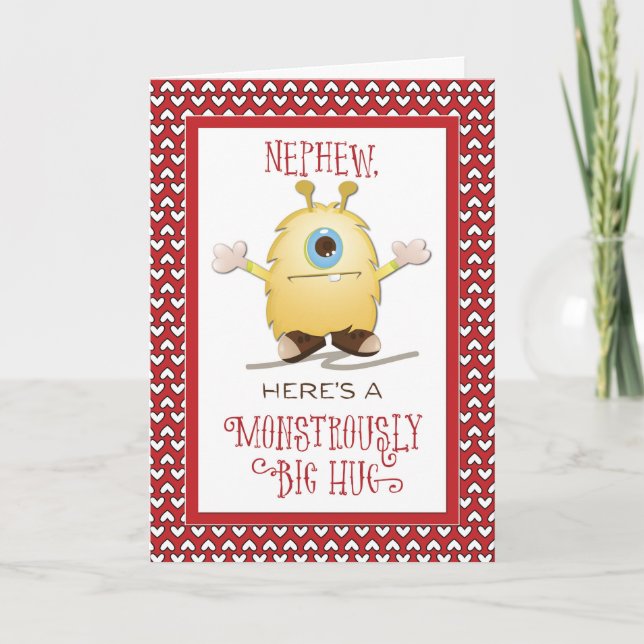 Cartes Pour Fêtes Annuelles Coeurs de Valentine d'étreinte de monstre de neveu (Devant)
