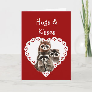 Cartes Pour Fêtes Annuelles Coeurs et baisers des enfants avec le raton laveur