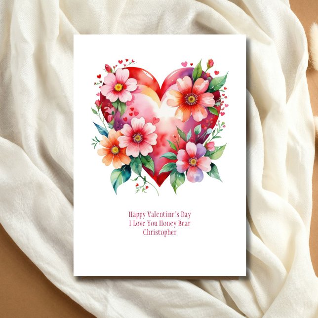 Cartes Pour Fêtes Annuelles Cœurs Fleurs Rose Rouge Saint Valentin Galentine D (Hearts and Flowers Valentine's Day Galentine's day Card. Printed or Digital)