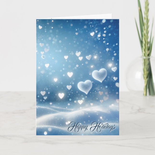 Cartes Pour Fêtes Annuelles Coeurs flottants de neige de Noël (Devant)