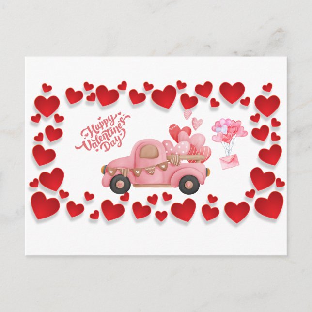 Cartes Pour Fêtes Annuelles Coeurs Heureuses Saintes-Valentin et Voiture Vinta (Devant)