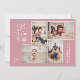 Cartes Pour Fêtes Annuelles Coeurs monogrammed 4 photos Noir rose