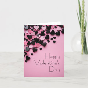 Cartes Pour Fêtes Annuelles Coeurs noirs et roses sur terrain rose Saint Valen