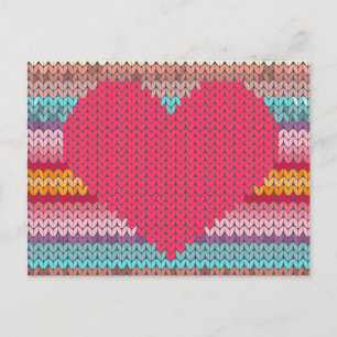 Cartes Pour Fêtes Annuelles Coeurs rétro arc-en-ciel fausse laine tricot valen