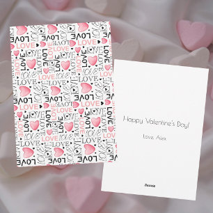 Cartes Pour Fêtes Annuelles Cœurs roses motif de script d'amour Joyuse Saint-V