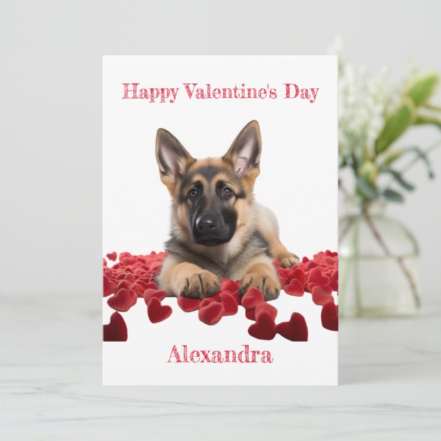 Cartes Pour Fêtes Annuelles Coeurs velours berger allemand personnalisé Valent (Debout devant)