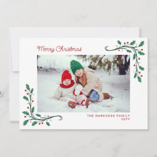 Cartes Pour Fêtes Annuelles Coins de houx Instantanés de l'année Joyeux Noël