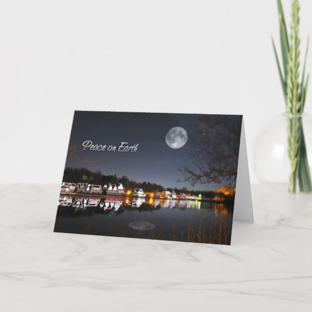 Cartes Pour Fêtes Annuelles Cold Winter Night Boathouse (Devant)