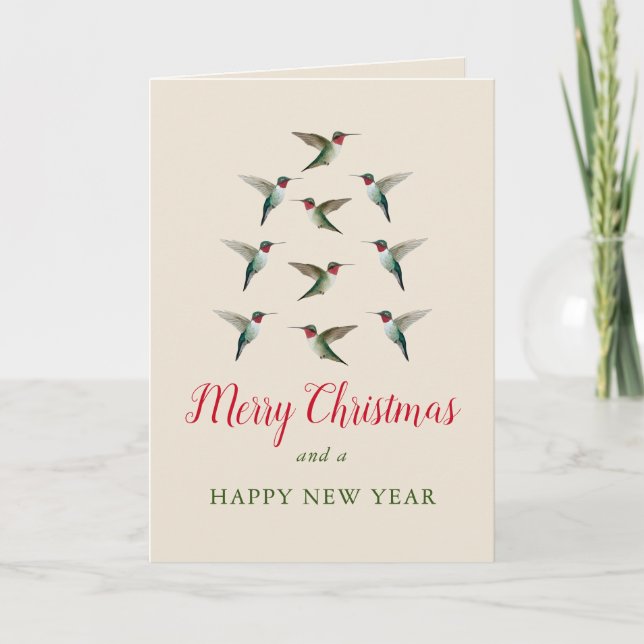 Cartes Pour Fêtes Annuelles Colibri à gorge rubis de Noël (Devant)