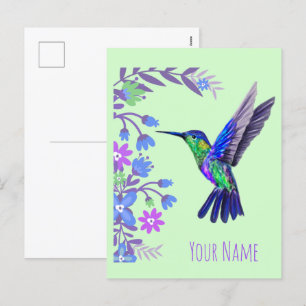 Cartes Pour Fêtes Annuelles Colibri Design Fleurs Botaniques Amateurs d'oiseau