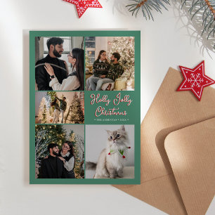 Cartes Pour Fêtes Annuelles Collage de cinq photos de Noël vert Holly Jolly
