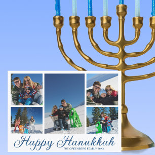 Cartes Pour Fêtes Annuelles Collage de photos de famille bleu joyeux Hanukkah