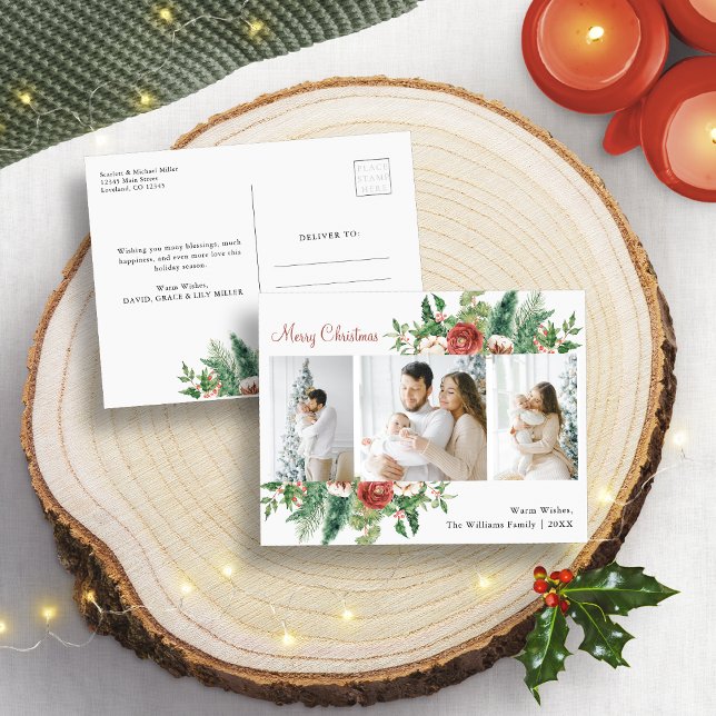 Cartes Pour Fêtes Annuelles Collage de photos de Noël (Christmas Photo Collage Holiday Postcard
)