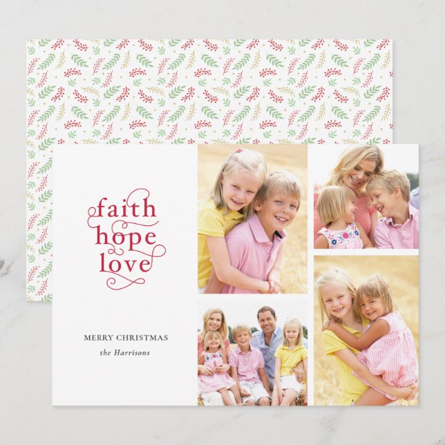 Cartes Pour Fêtes Annuelles Collage de photos Foi Espérance Amour Famille Noël (Devant / Derrière)