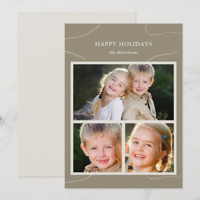 Cartes Pour Fêtes Annuelles Collage de photos multiples vert olive simple Noël (Devant / Derrière)