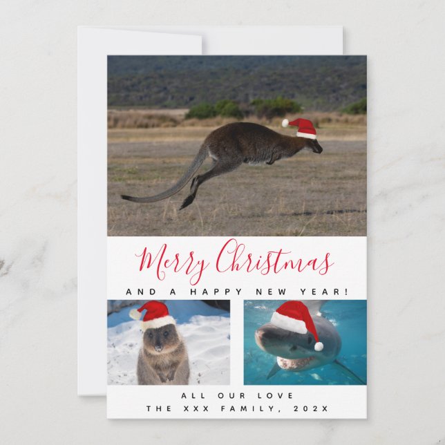 Cartes Pour Fêtes Annuelles Collage Multi-Photos de Animaux Australiens Écritu (Devant)