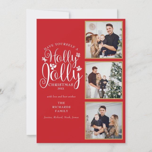Cartes Pour Fêtes Annuelles Collage photo 3 Script Holly Jolly Noël (Devant)