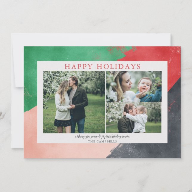 Cartes Pour Fêtes Annuelles Collage photo Abstrait moderne Red Green (Devant)