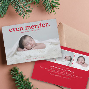 Cartes Pour Fêtes Annuelles Collage photo de bébé Minimaliste Rouge Encore Plu