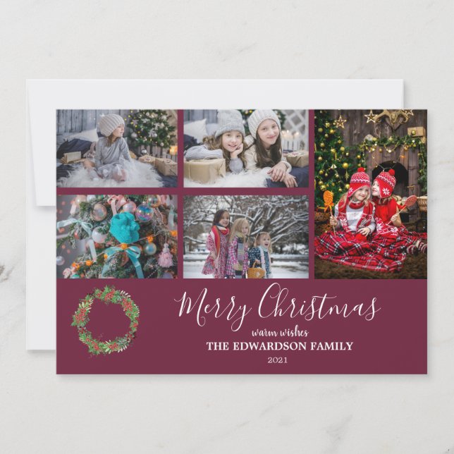 Cartes Pour Fêtes Annuelles Collage photo de famille rustique Joyeux Noël (Devant)