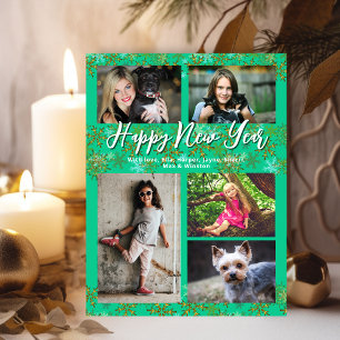 Cartes Pour Fêtes Annuelles Collage photo de famille Turquoise Nouvel An Salut