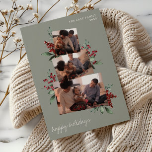 Cartes Pour Fêtes Annuelles Collage photo de la lumière avec baies et verdure