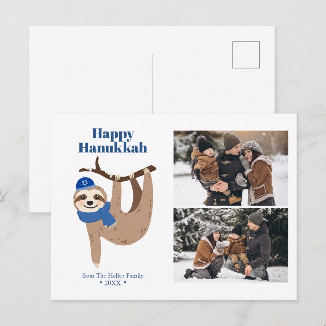 Cartes Pour Fêtes Annuelles Collage photo de mignonne Hanoukka Sloth 2 (Devant / Derrière)