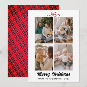 Cartes Pour Fêtes Annuelles Collage photo de Noël 4 Elegant Red Script