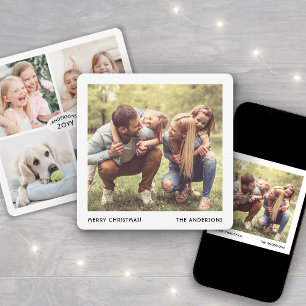 Cartes Pour Fêtes Annuelles Collage photo de Noël avec nom de famille minimal
