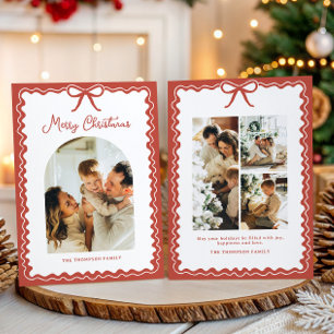 Cartes Pour Fêtes Annuelles Collage photo de Noël avec un nœud rouge fantaisis