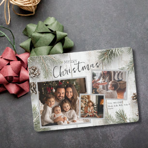 Cartes Pour Fêtes Annuelles Collage photo de Noël en bois rustique blanchi à l