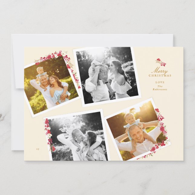Cartes Pour Fêtes Annuelles collage photo frames watercolor botanical floral (Devant)