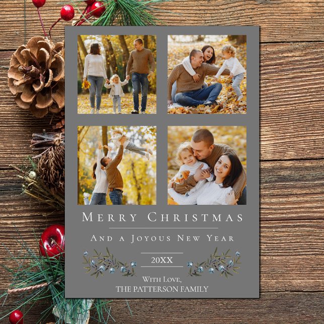 Cartes Pour Fêtes Annuelles Collage photo Jingle Bells Noël | Gray (Gray Jingle Bells Four Photo Christmas Holiday Card)