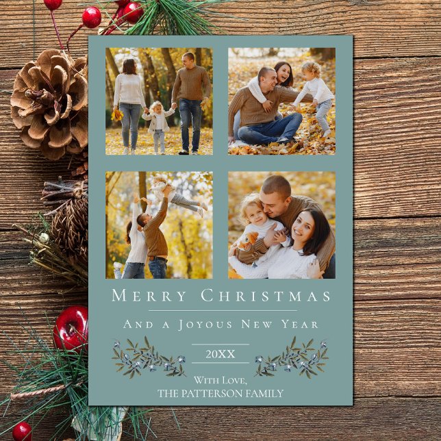 Cartes Pour Fêtes Annuelles Collage photo Jingle Bells Noël | Sarcelle (Teal Jingle Bells Four Photo Christmas Holiday Card)