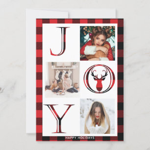 Cartes Pour Fêtes Annuelles Collage photo Joy Plaid 3