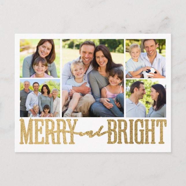 Cartes Pour Fêtes Annuelles Collage photo Joyeux et brillant Gold Foil (Devant)