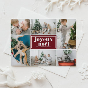 Cartes Pour Fêtes Annuelles Collage photo Joyeux Noël en typographie rétro rou