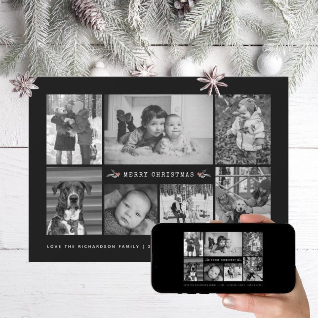 Cartes Pour Fêtes Annuelles Collage photo minimal noir et blanc (Créateur téléchargé)