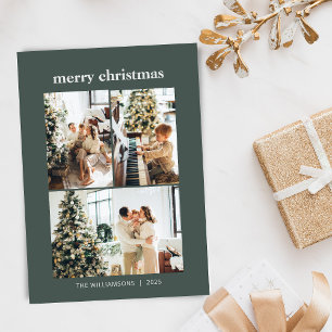 Cartes Pour Fêtes Annuelles Collage photo minimaliste 3 Joyeux Noël vert