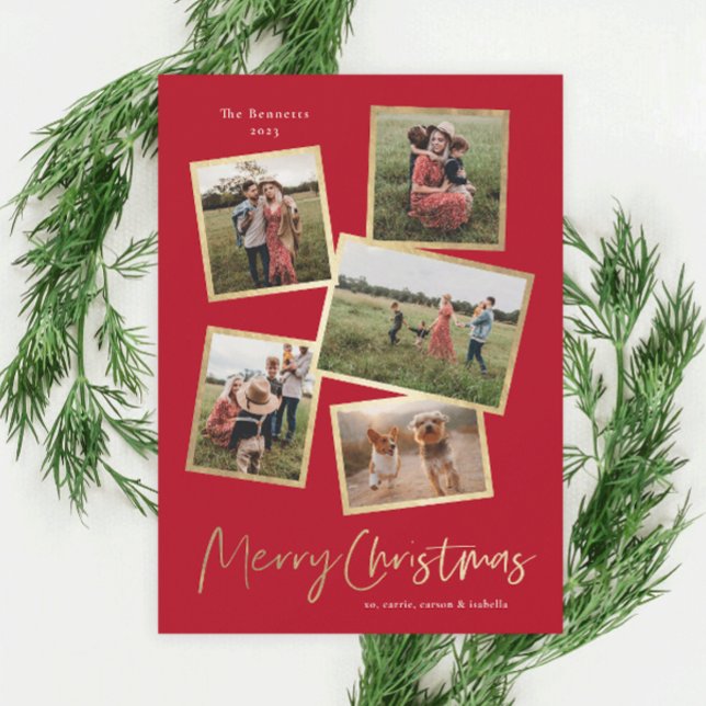 Cartes Pour Fêtes Annuelles Collage photo moderne Gold Joyeux Noël (Créateur téléchargé)