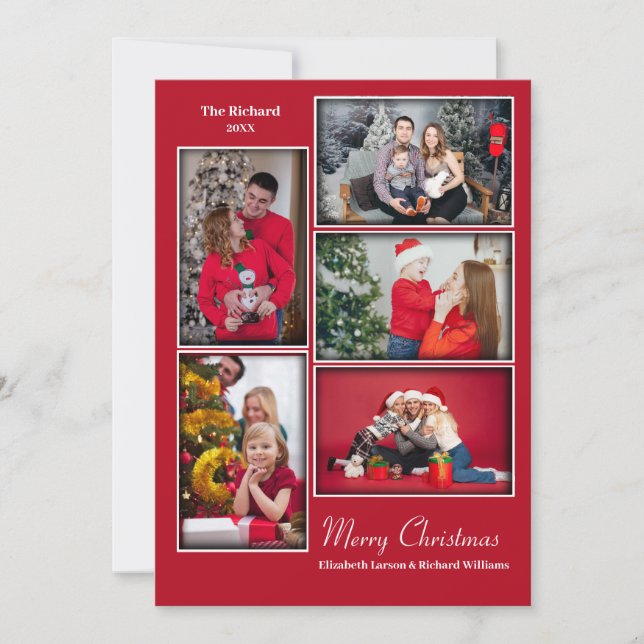 Cartes Pour Fêtes Annuelles Collage photo moderne minimal rouge Noël (Devant)