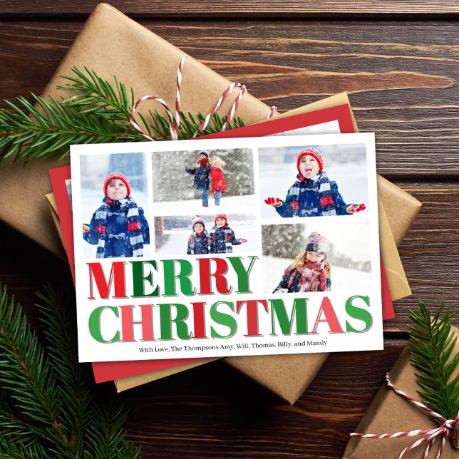 Cartes Pour Fêtes Annuelles Collage photo rouge et vert Joyeux Noël (Merry Christmas Holiday Photo collage card. )