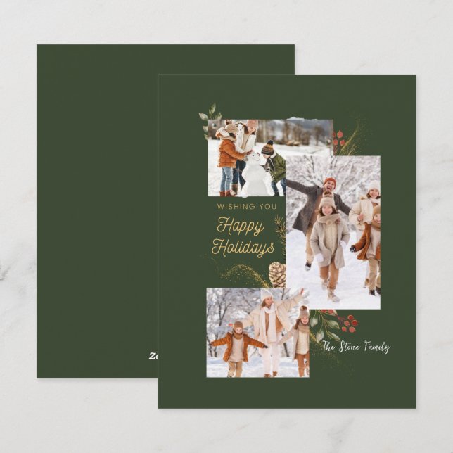 Cartes Pour Fêtes Annuelles Collage photo vert de la forêt Noël (Devant / Derrière)