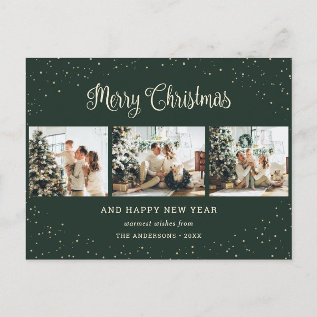 Cartes Pour Fêtes Annuelles Collage photo vert moderne Joyeux Noël (Devant)