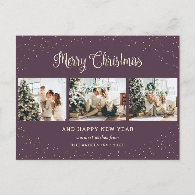 Cartes Pour Fêtes Annuelles Collage photo violet moderne Joyeux Noël (Devant)