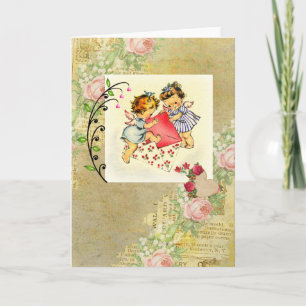 Cartes Pour Fêtes Annuelles Collage vintage Valentine Angels and Hearts