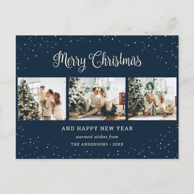 Cartes Pour Fêtes Annuelles Collection photo bleu moderne Joyeux Noël (Devant)