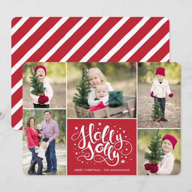 Cartes Pour Fêtes Annuelles Collection photo Holly Jolly moderne Noël Rouge (Devant / Derrière)