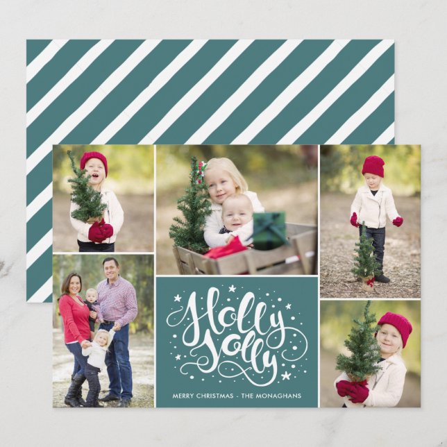 Cartes Pour Fêtes Annuelles Collection photo Holly Jolly moderne Noël Turquois (Devant / Derrière)